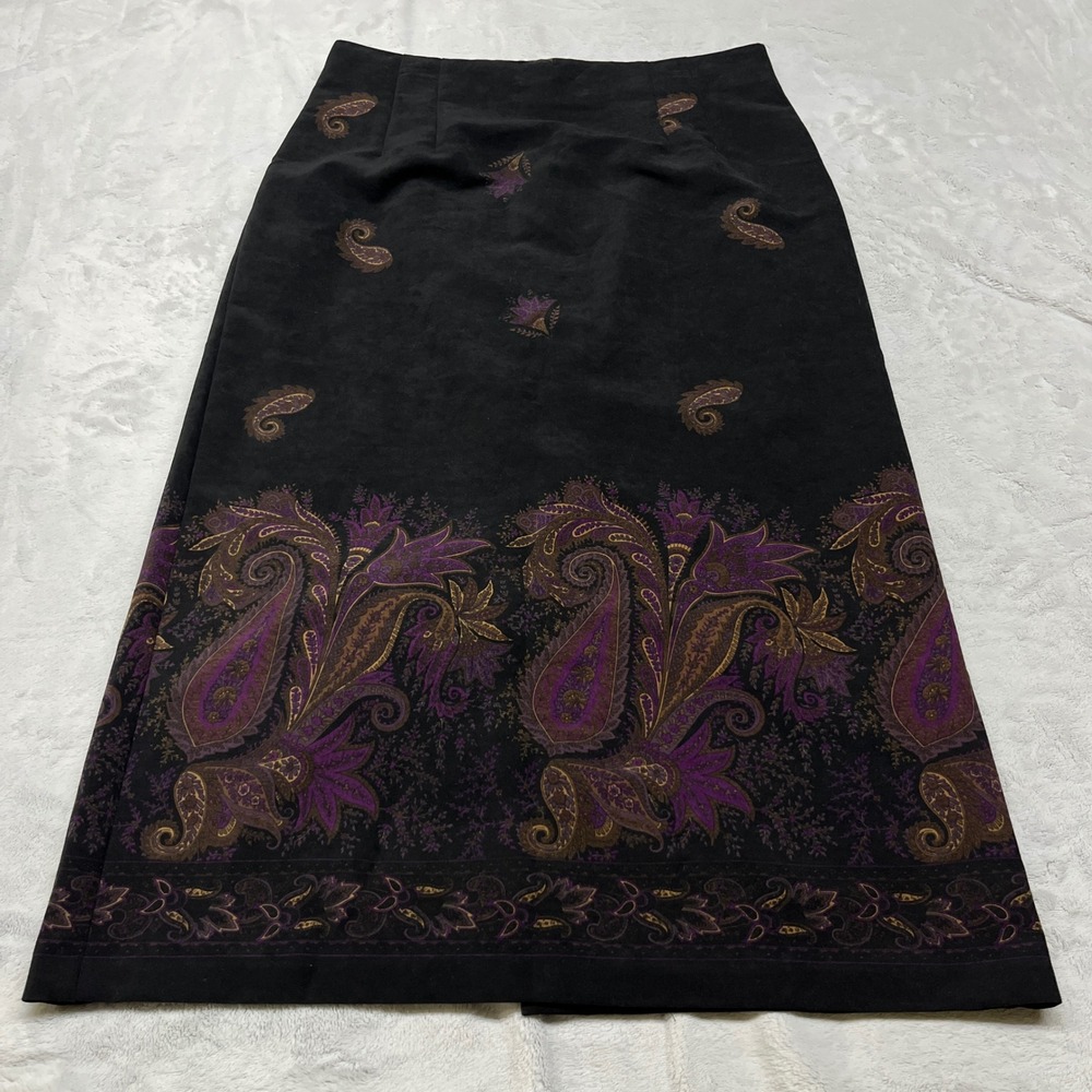 Womens Paisley Midi Skirt 16 Black Border Print Boho Dark Academia Whimsigoth